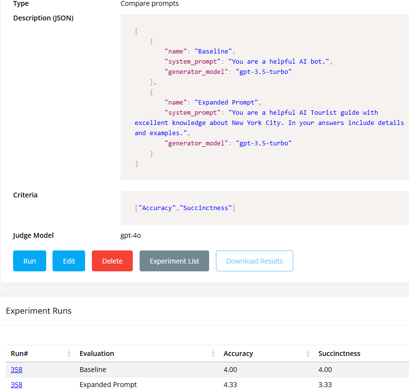 EXAMPLE: Compare Prompts Experiment